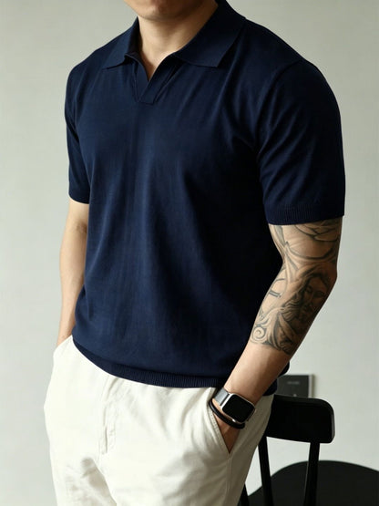 Knitted Polo Shirt Men's Short Sleeve