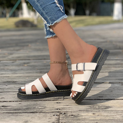 Women's Thick-Soled One-Word Buckle Casual Slippers
