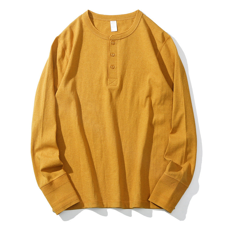 Men's Heavyweight Pure Cotton Henry Collar Long-Sleeve Slim Fit T-Shirt