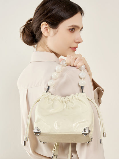 Top-Layer Cowhide Beaded Handbag