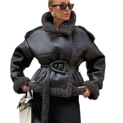 Winter and autumn long-sleeved fur-coated one-piece short coat