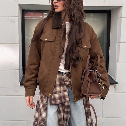 Vintage Commuter Faux Suede Coat