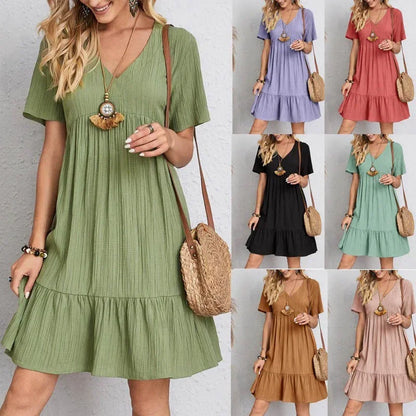 Plus size zomerjurk met structuur en korte mouwen in Europese en Amerikaanse stijl