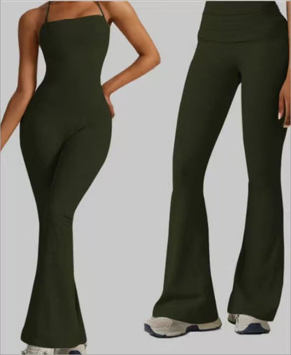 Quick Dry Yoga Fitness Suit with High Waisted Flared Pants