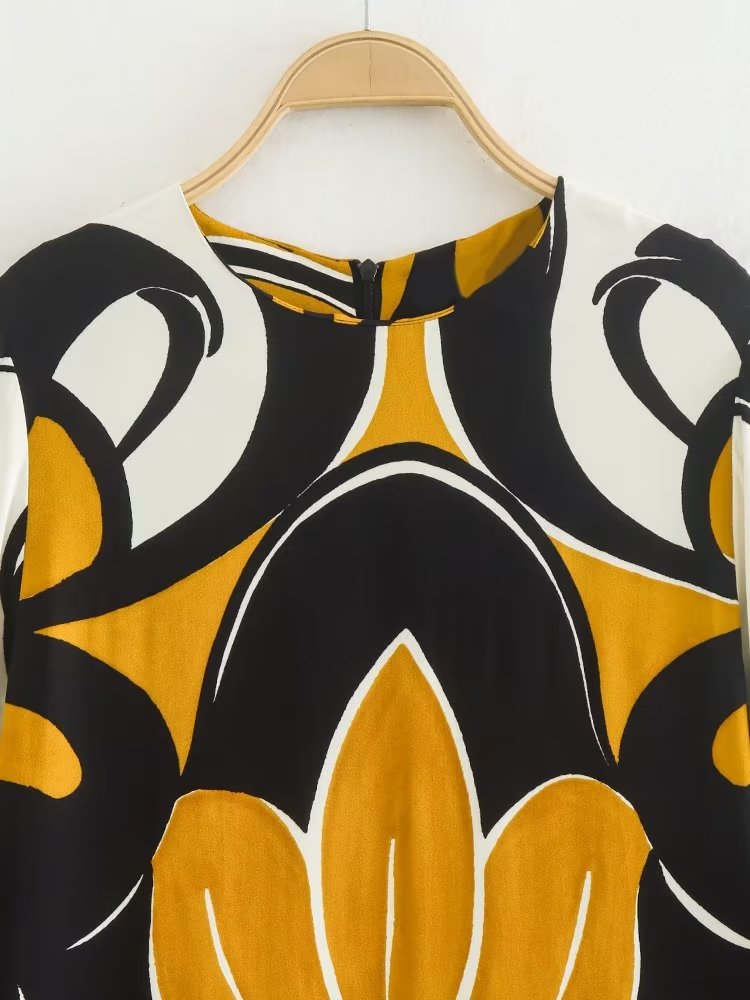 Bedrukte vintage midi-jurk voor dames