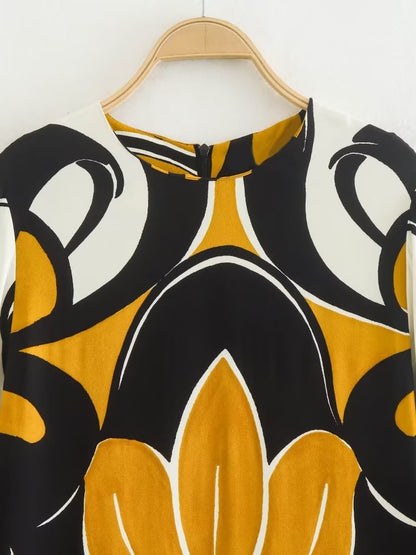 Bedrukte vintage midi-jurk voor dames