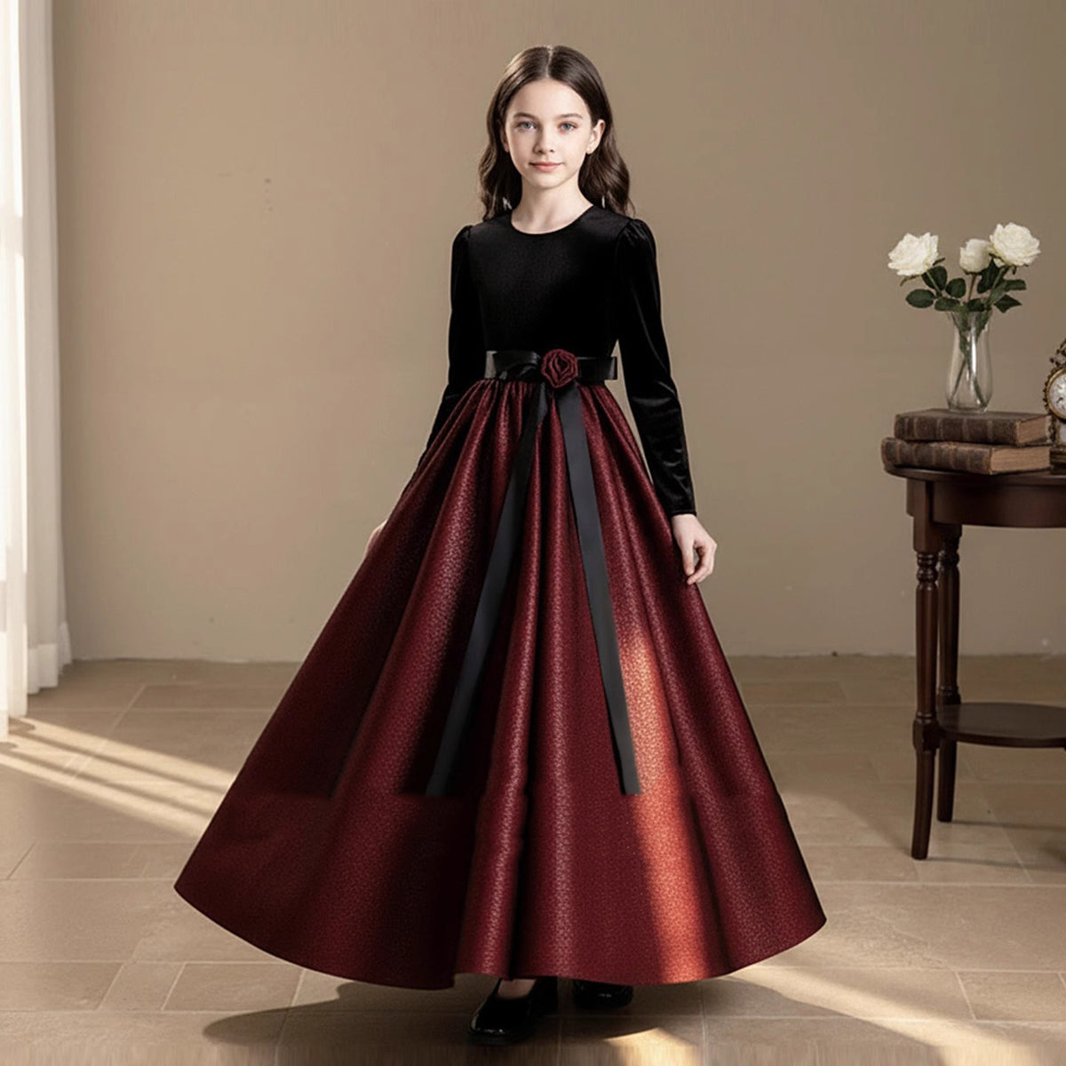 Childrens Black Velvet Princess Dress for Performance