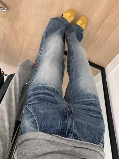 American Retro Light Blue Flared Jeans for Women High Waist Slimming Wide Leg Pants