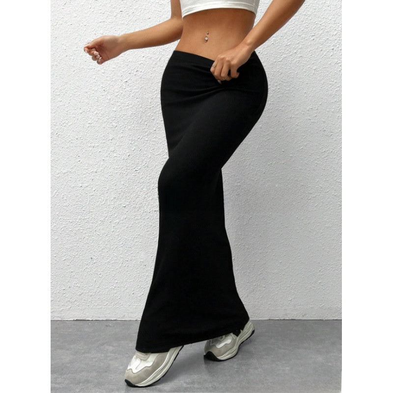 Womens Solid Color Slim Long Skirt