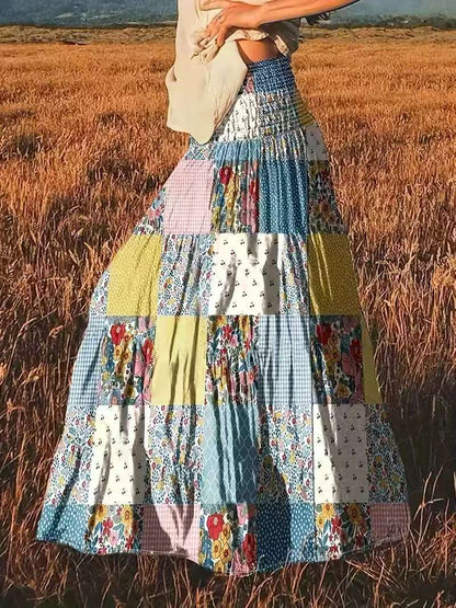 Bohemian populaire lange rok met bloemen patchwork voor dames