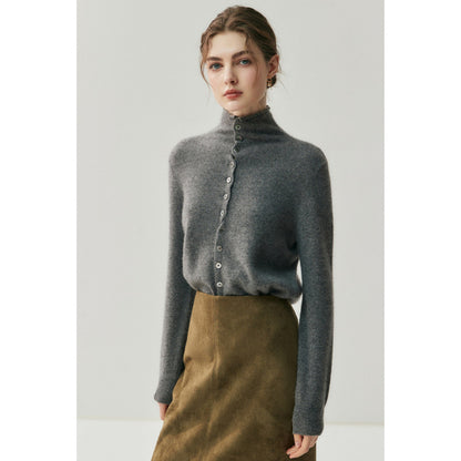 Reversible Cashmere Cardigan Women High Neck Knitted Sweater