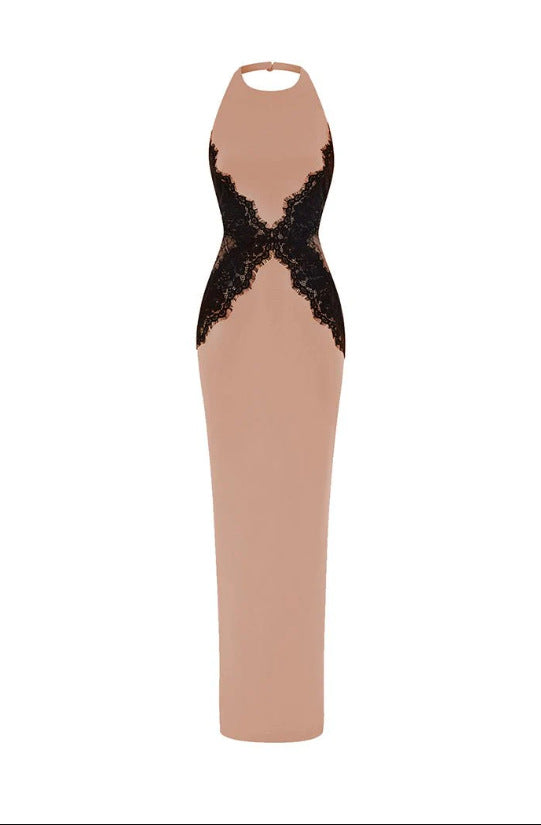 Lace Splicing Backless Long Dress