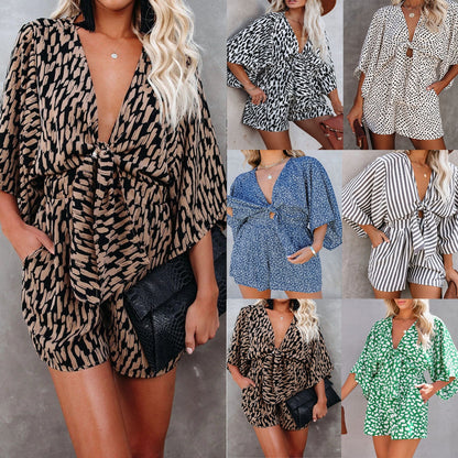 Spring/Summer New Sexy V-Neck Lace Loose jumpsuit for Home Vacation Style Women's jumpsuit