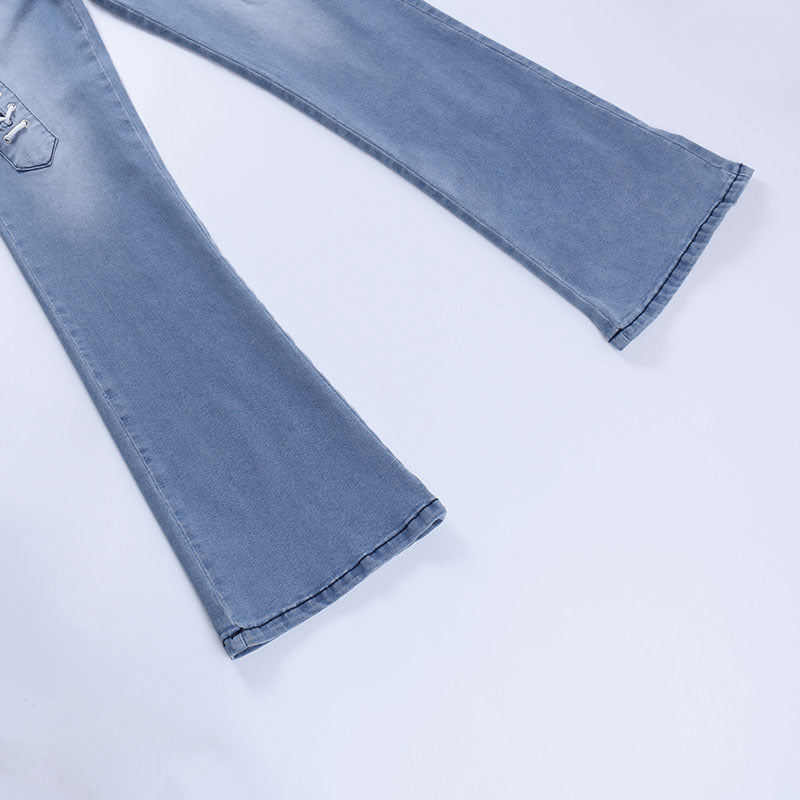 Uitgesneden statement strapping straight leg flared jeans