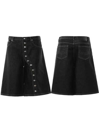 Womens Retro Button-Down Denim Cropped Pants