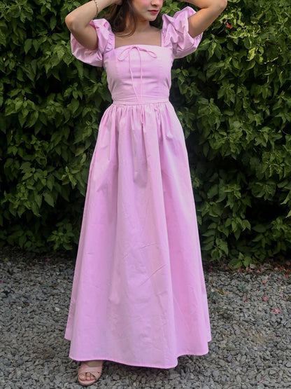 Maxi-jurk met pofmouwen en strik