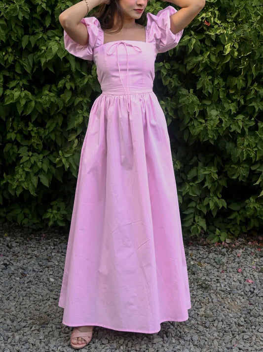 Maxi-jurk met pofmouwen en strik