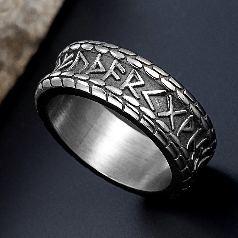 Retro distressed Viking runes stainless steel ring