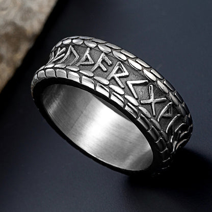 Retro distressed Viking runes stainless steel ring