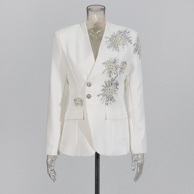 V-Neck Rhinestone Blazer for Women
