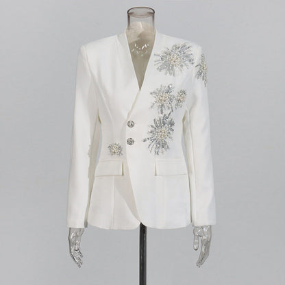 V-Neck Rhinestone Blazer for Women