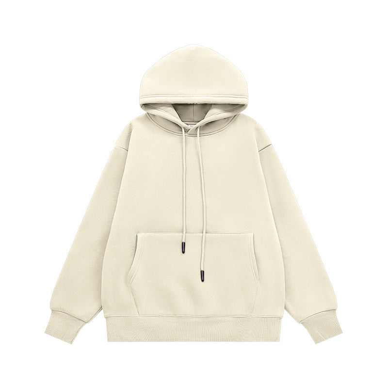 Men Solid Color Fleece Hooded Sweatshirt 350g Heavyweight Pullover