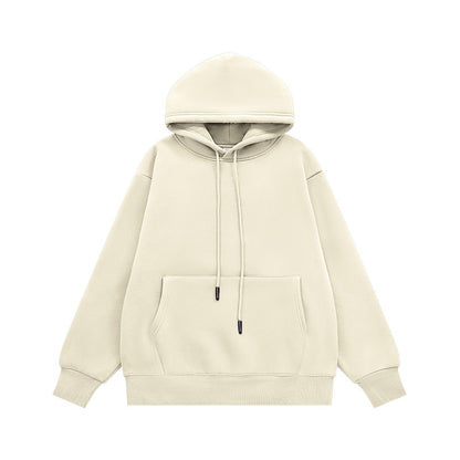 Men Solid Color Fleece Hooded Sweatshirt 350g Heavyweight Pullover