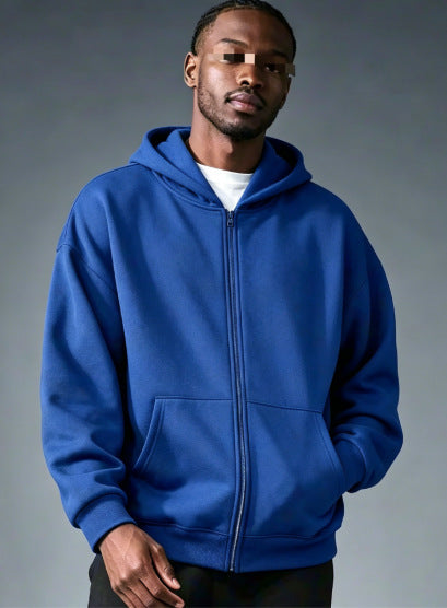 Men Women Solid Color Zipper Hooded Sweatshirt