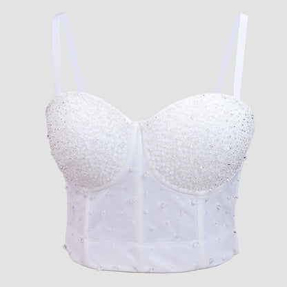 Women's Vest Handmade Beaded Boned Bustier Outerwear Small Strapless