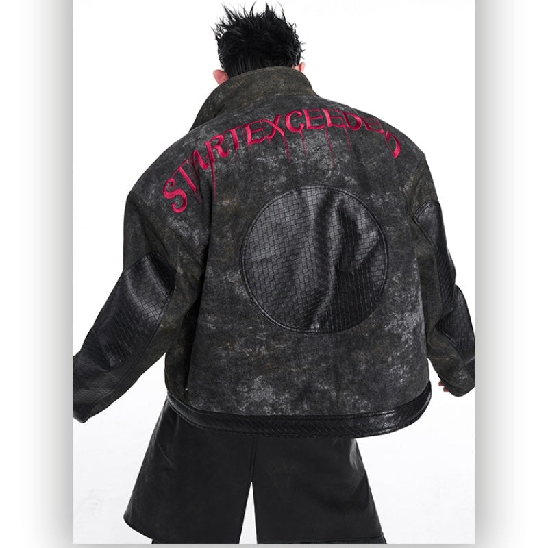 Amerikaanse retro unisex leren jas met verdikte stiksels