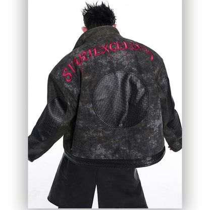 Amerikaanse retro unisex leren jas met verdikte stiksels