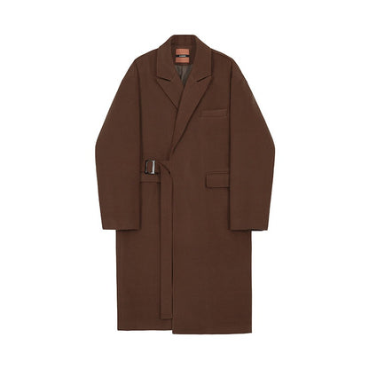 Trendy Korean version coat Trendy solid color minimalist medium length woolen coat Wide and thick coat