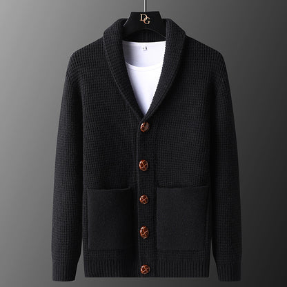 Slim fit gebreide herencardigan met zakken en omgeslagen kraag