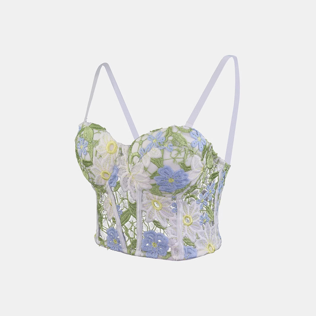 Women's Inner Wear Backless Bra Outerwear Water-Soluble Lace Embroidered Flower Boned Bustier