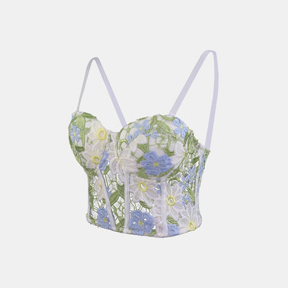 Women's Inner Wear Backless Bra Outerwear Water-Soluble Lace Embroidered Flower Boned Bustier