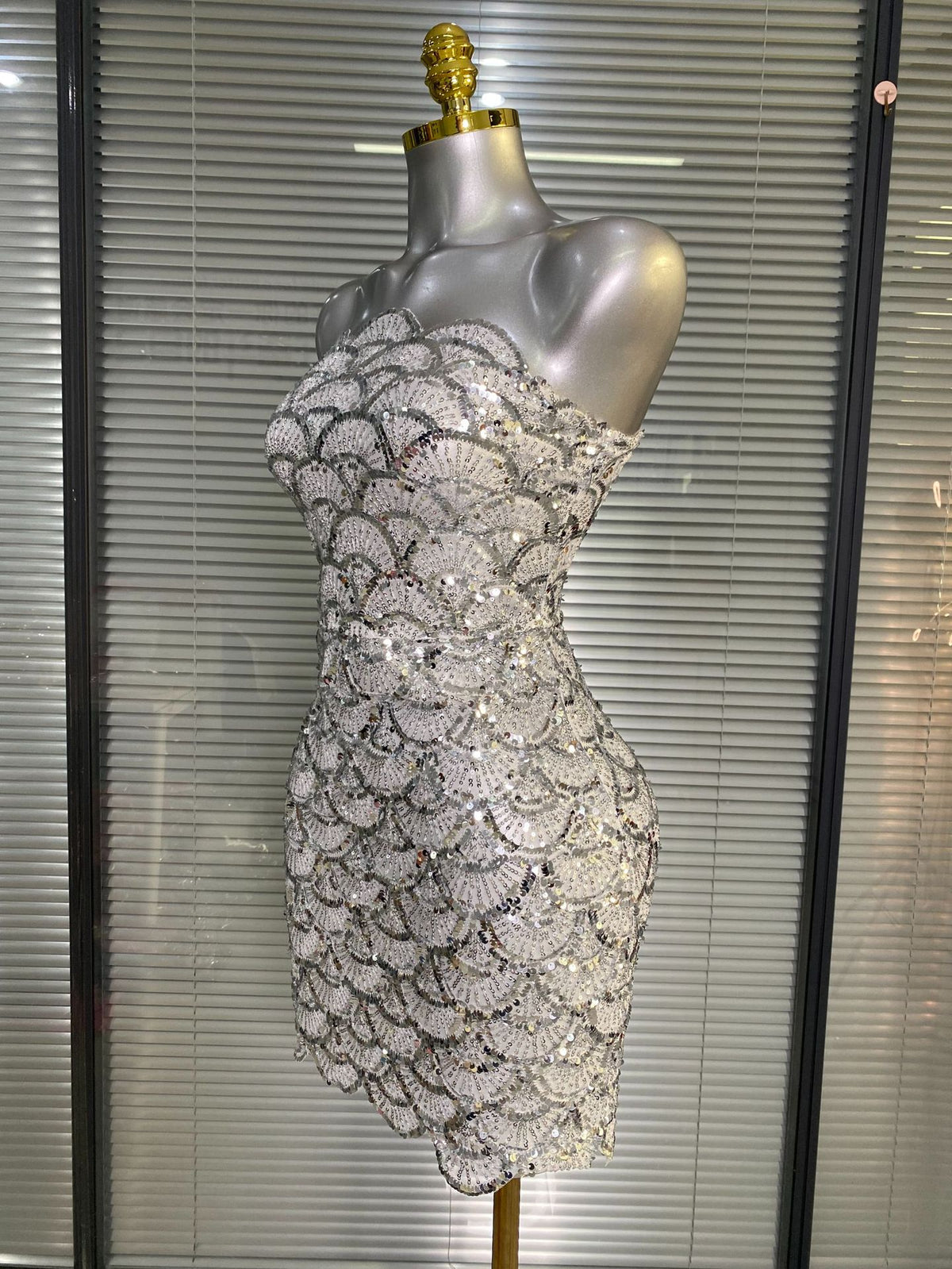 Fish Scale Sequin Strapless Performance Dress