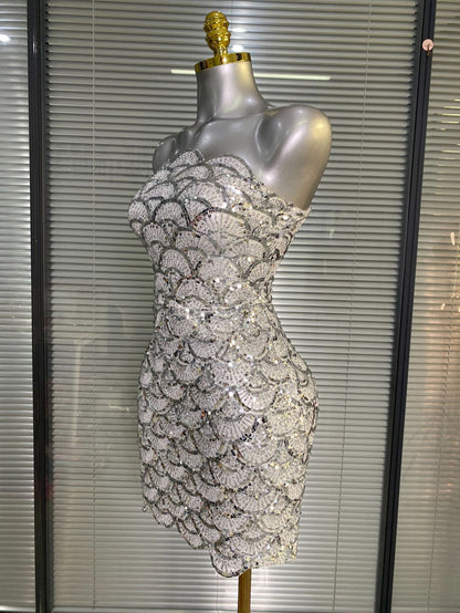 Fish Scale Sequin Strapless Performance Dress