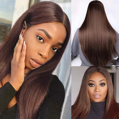 Straight Brown Lace Human Hair Wig Chocolate Color