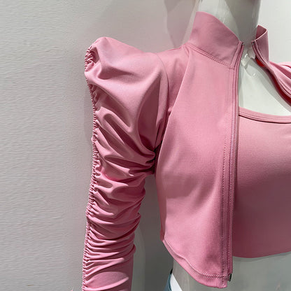 Amerikaans Top Met Lange Bubbelmouw Rits En Gerimpelde Broek Set Of Los