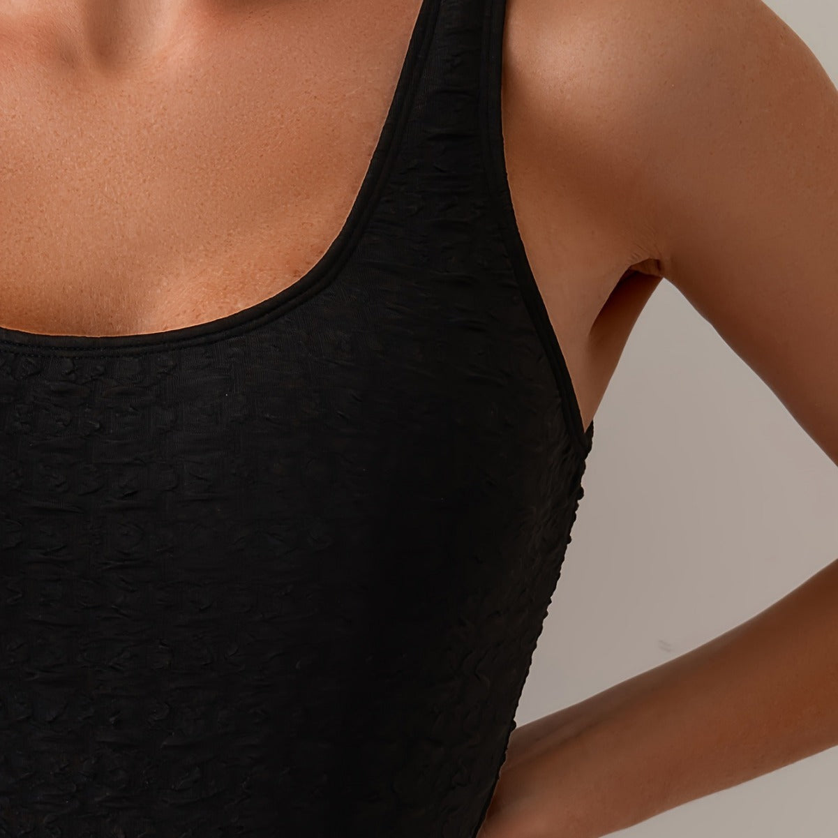 One-piece swimsuit women's pure black elegant waistband swimsuit