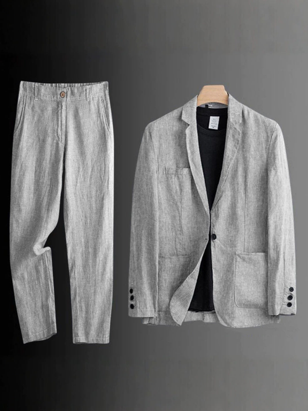 Men's Summer Korean-Style Linen Suit Set ? Slim-Fit, Lightweight Cotton-Linen Casual Blazer and Trousers, Sun-Protective Two-Piece Outfit