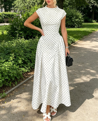 Polka Dot High Waist A-Line Dress