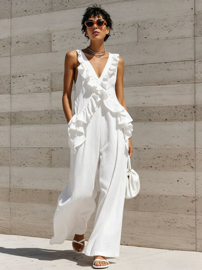 Womens V-Neck Sleeveless Jumpsuit