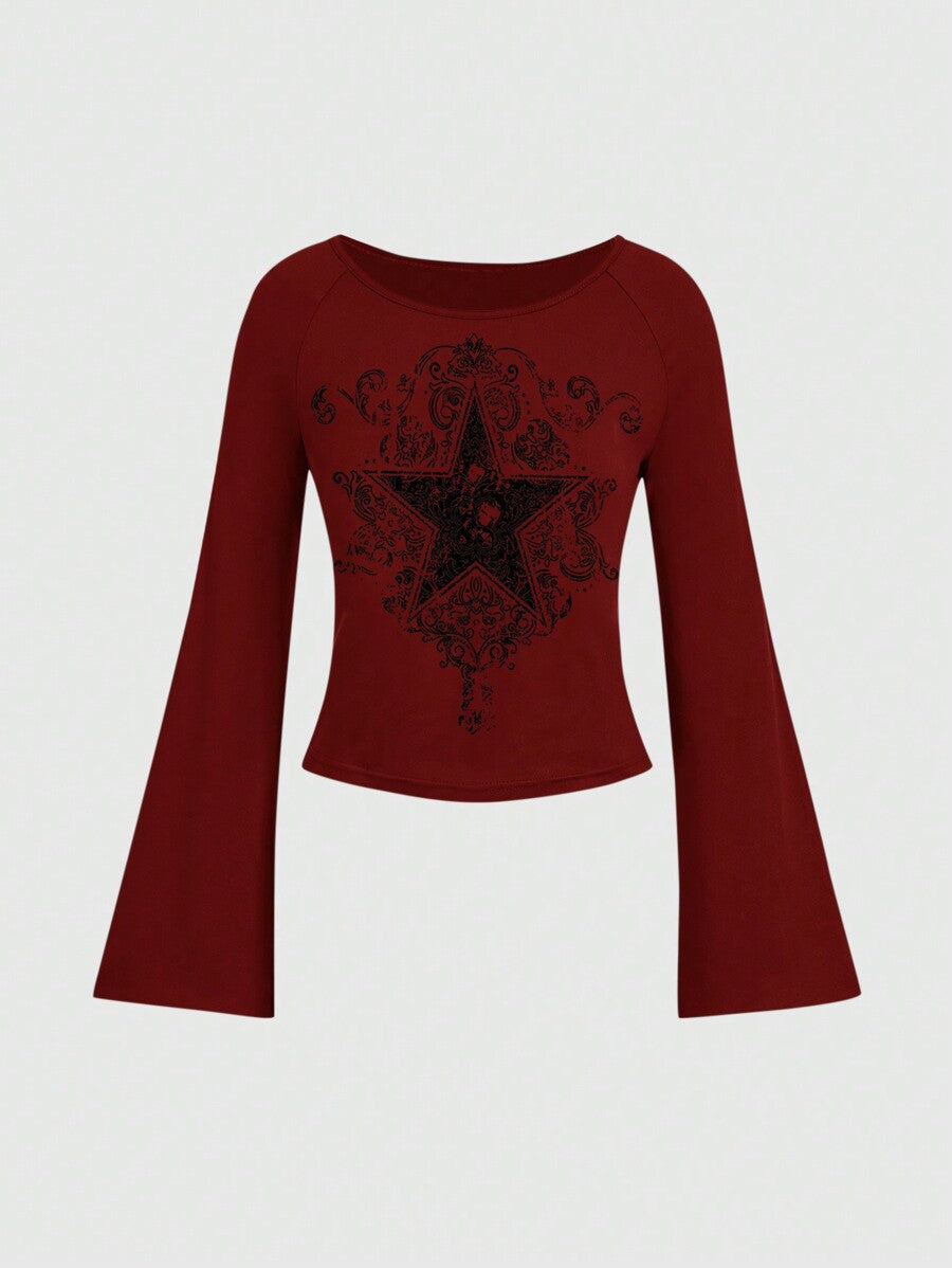 Big V-Neck Classic Micro Long Sleeve Top T-shirt
