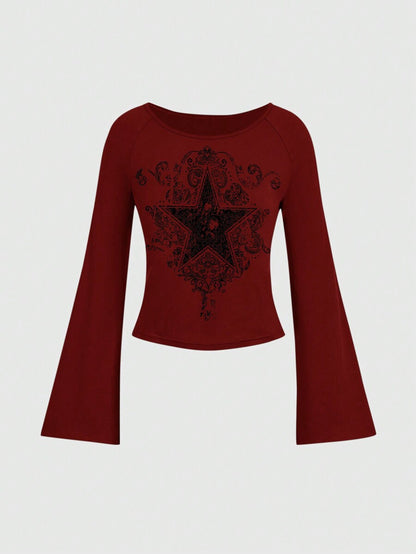 Big V-Neck Classic Micro Long Sleeve Top T-shirt