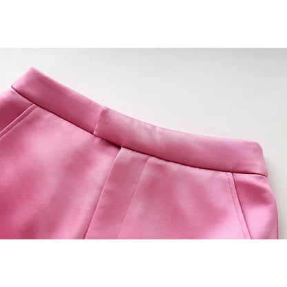 Women Street Design Pink Satin 3PCS Blazer Sets Elegant Mini Skirt Stunning Lady Suits Top Quality