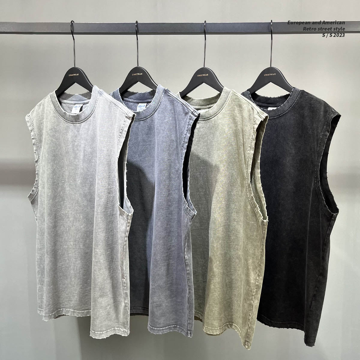 Mens and Womens Clothing Wash Water Retro Vintage Vintage Batik Rubbed Hem Mens Sweetheart Tank Top Loose Bottoming