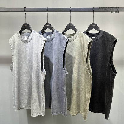 Mens and Womens Clothing Wash Water Retro Vintage Vintage Batik Rubbed Hem Mens Sweetheart Tank Top Loose Bottoming