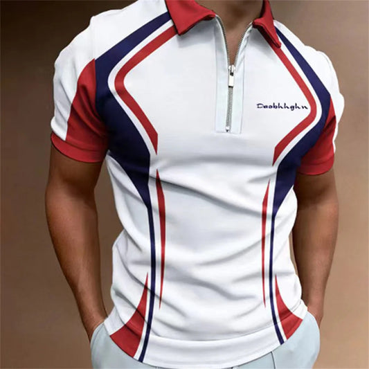 Summer short sleeved T-shirt casual business button top T-shirt fashionable men's clothing