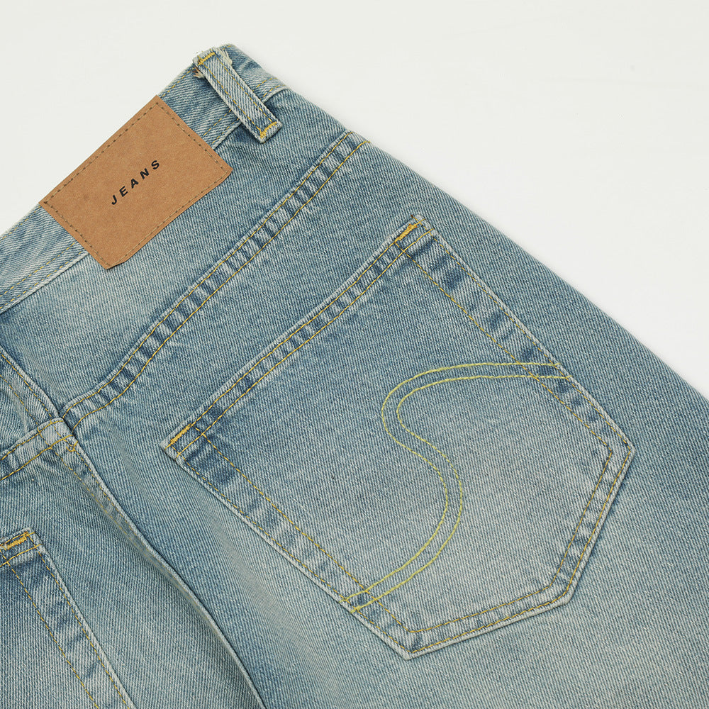 Washed denim pants